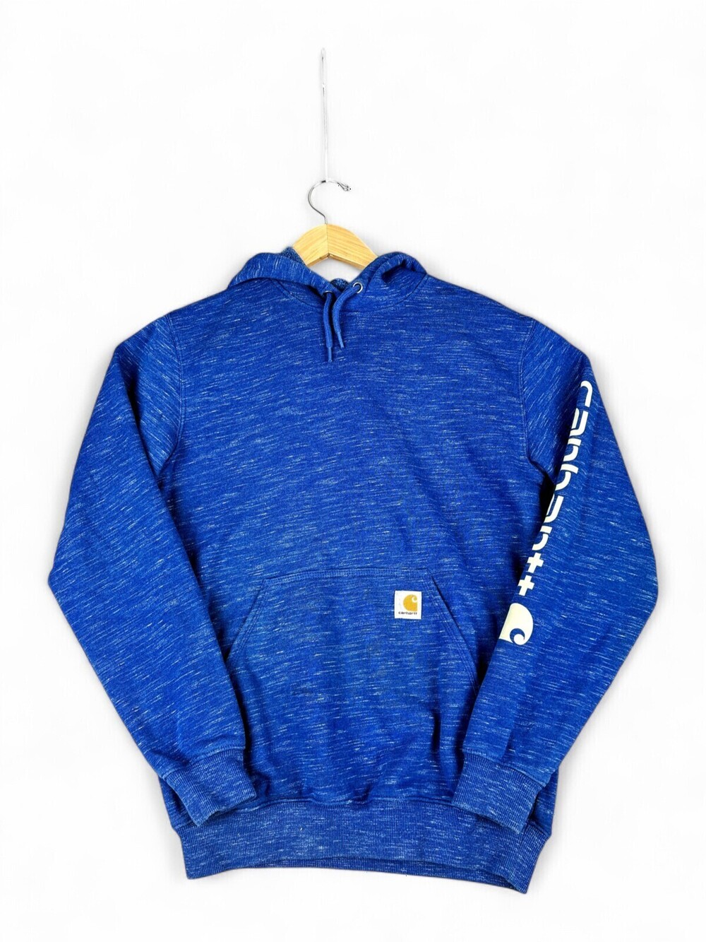 Carhartt Men's Blue Pullover Hoodie Logo Sleeve Sz S